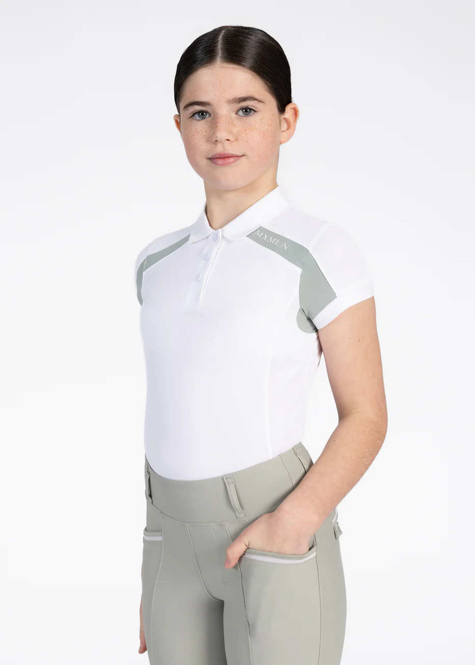 CAMISOLA DE EQUITAÇÃO PARA CRIANÇA AVEEN POLO SHIRT WHITE/LAUREL MAXIMILIAN EQUESTRIAN
