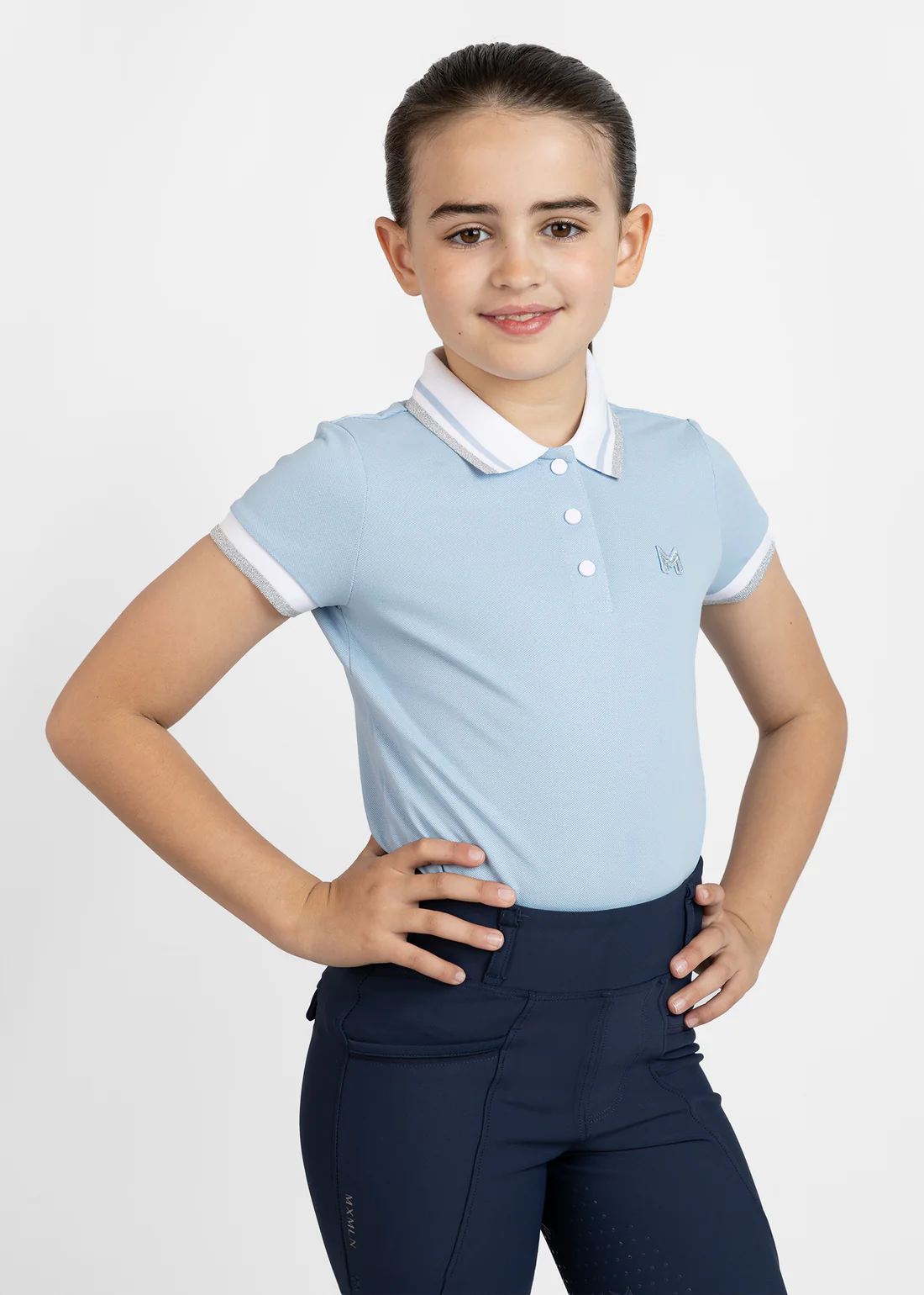 POLO DE EQUITAÇÃO PARA CRIANÇA GLINT POLO SHIRT CAMISOLA PARA CRIANÇA MAXIMILIAN EQUESTRIAN AZUL BEBE